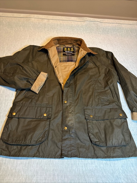 Barbour Other - Barbour Dark Olive Waxed Field Jacket with Tan Cord Collar